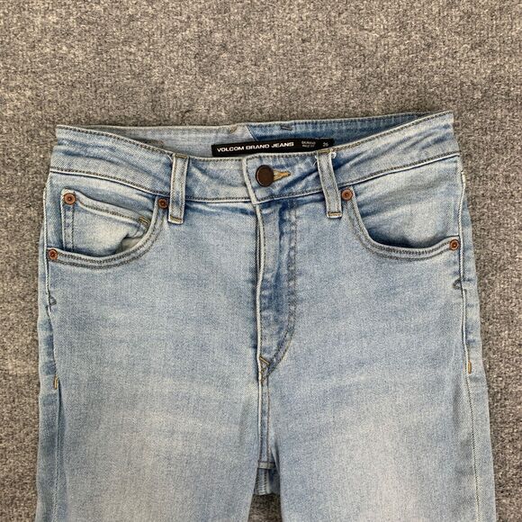 Volcom Jeans Womens 26 Blue Denim Girlfriend Crop Ankle Fit Raw Hem High Rise - Picture 4 of 13